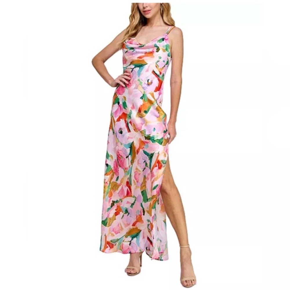 Morgan & Company Juniors' Floral Cowlneck Maxi Dress XS New prom formal party